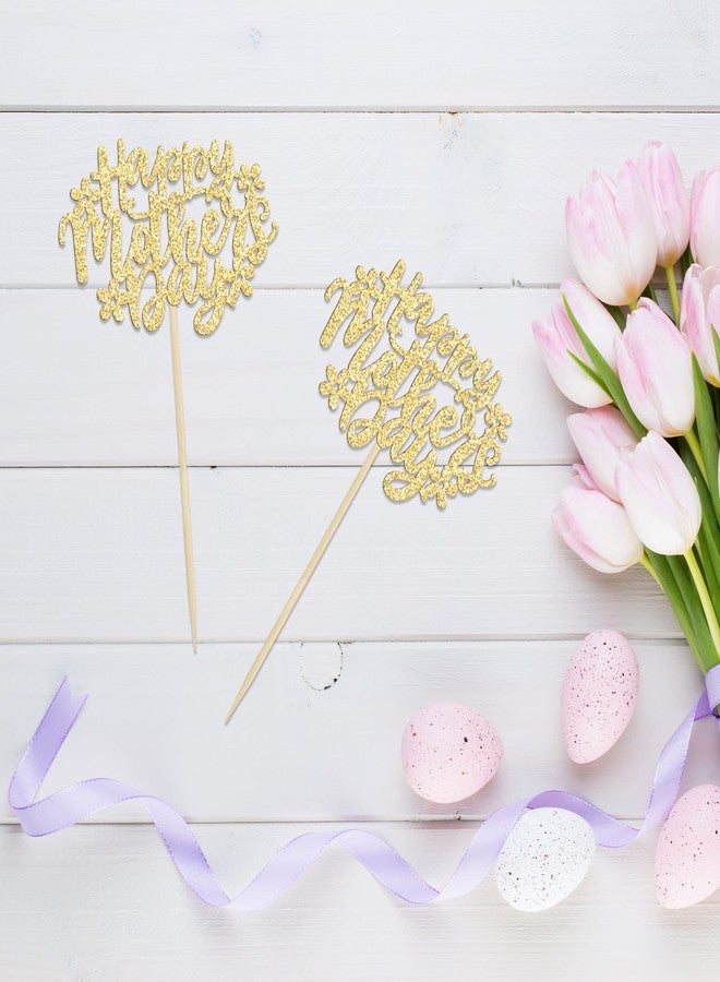 Ephlyn 24Pcs Happy Mother's Day Cupcake Topper Happy Mother's Day Cupcake Picks Glitter Flower Best Mom Party Cake Decorations Cupcake Toppers Picks for Mother's Birthday Party Supplies Gold - Image 4