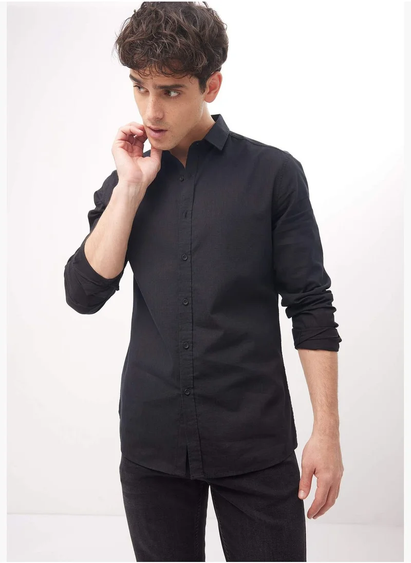 DeFacto Slim Fit Basic Long Sleeve Cotton Shirt
