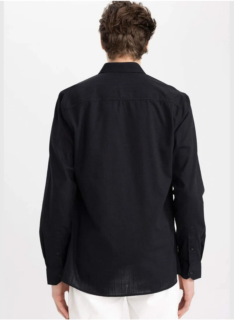 ديفاكتو Slim Fit Basic Long Sleeve Cotton Shirt