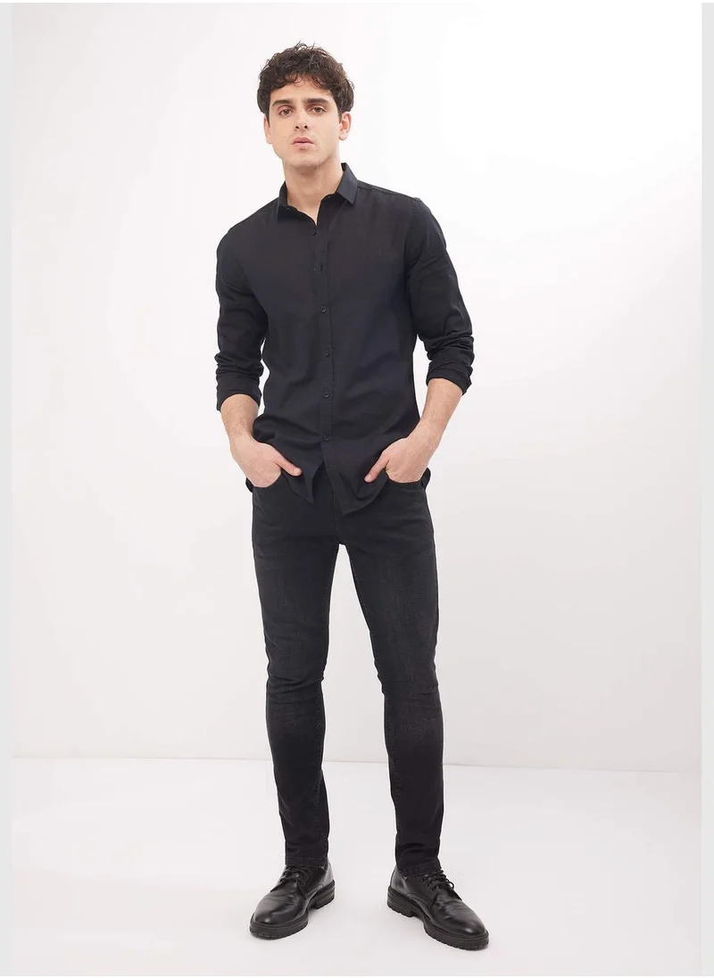 DeFacto Slim Fit Basic Long Sleeve Cotton Shirt