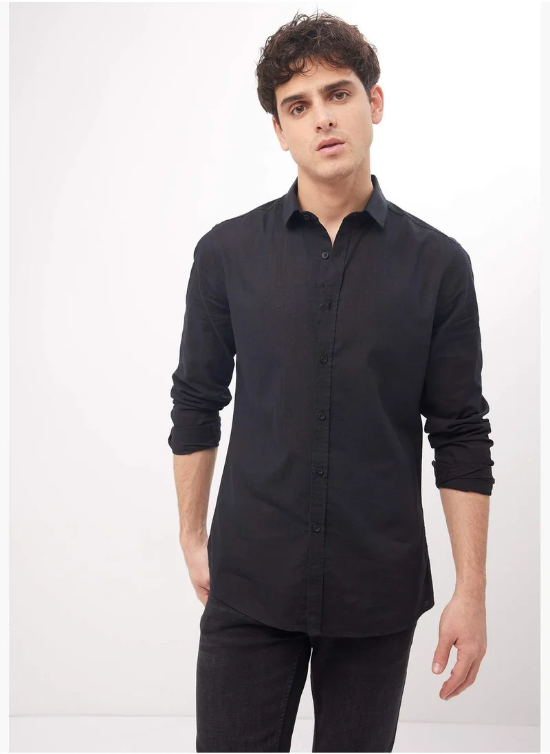 ديفاكتو Slim Fit Basic Long Sleeve Cotton Shirt
