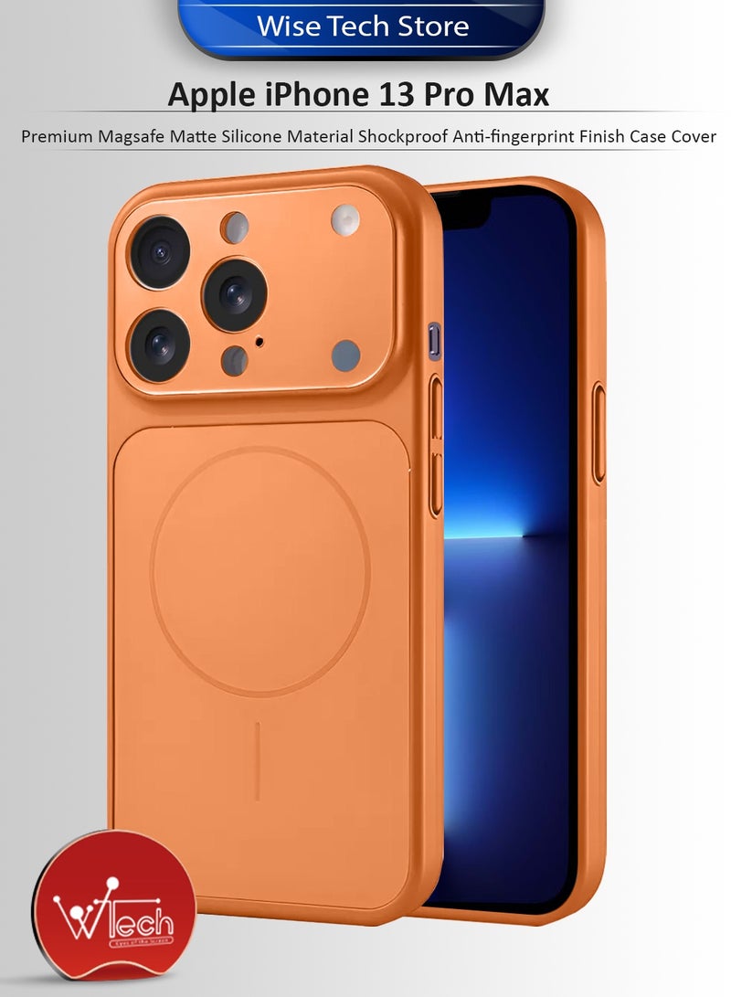 دبليو تيك غطاء حافظة iPhone 13 Pro Max 2021 من أبل، مادة سيليكون مطفي فاخرة مع ميزة Magsafe ومضاد للصدمات مع طبقة مقاومة للبصمات (MCRPSN) - برتقالي - Image 1