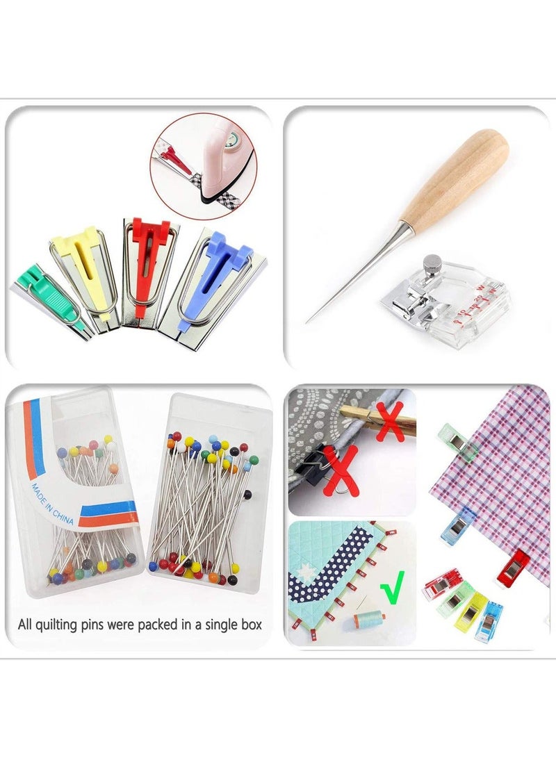 Fabric Bias Tape Makers Kit with Sewing Awl, Positioning Pin, Adjustable Binder Clip, Wooden Awl, Foot Press, Practical Bias Tape Maker Set  - Image 1