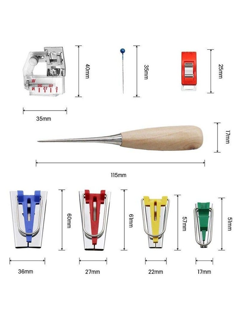 Fabric Bias Tape Makers Kit with Sewing Awl, Positioning Pin, Adjustable Binder Clip, Wooden Awl, Foot Press, Practical Bias Tape Maker Set  - Image 5