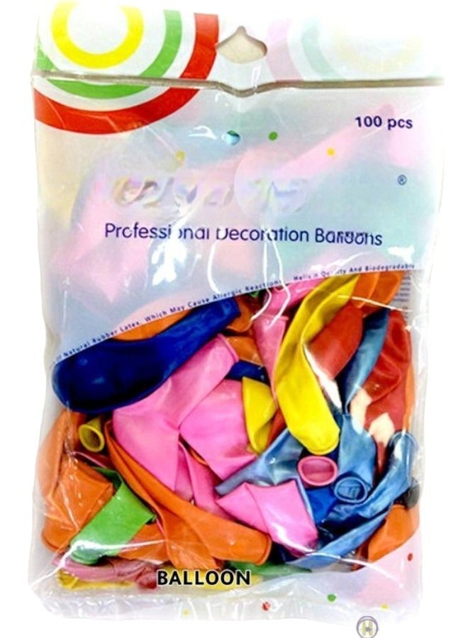 100-Piece Latex Party Balloons - Assorted