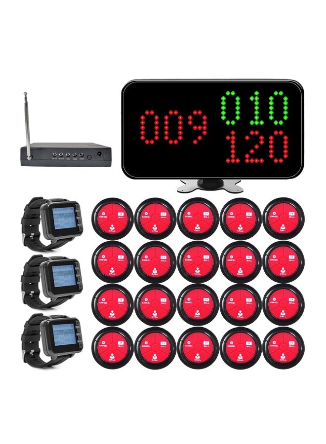 KOQICALL Wireless Waiter Call System with 1 Number Display Screen/3 Watch Pager/20 Waterproof Table Call Button/1 Signal Booster for Restaurant Café Bar Hotel 500+ Feet (Vibration + Buzzer + LED) - Image 1