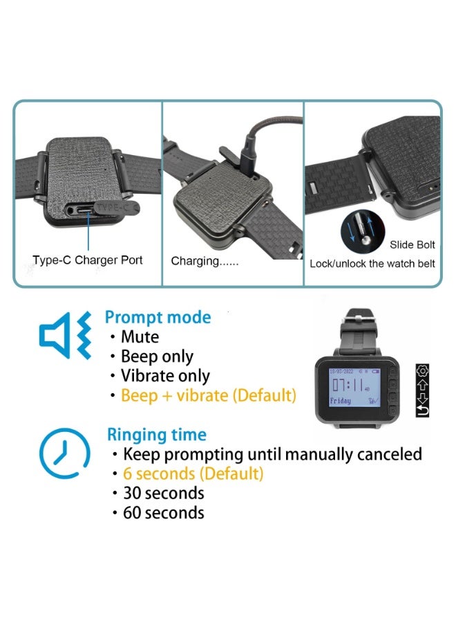 KOQICALL Wireless Waiter Call System with 1 Number Display Screen/3 Watch Pager/20 Waterproof Table Call Button/1 Signal Booster for Restaurant Café Bar Hotel 500+ Feet (Vibration + Buzzer + LED) - Image 3