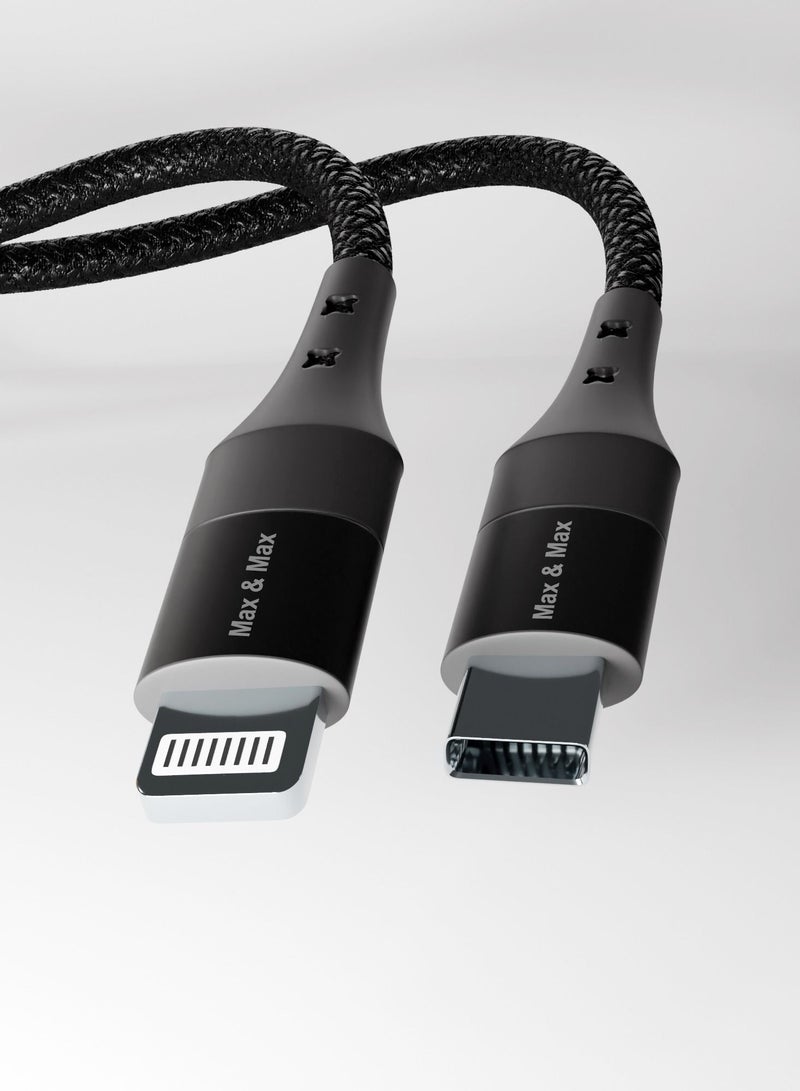 ماكس آند ماكس كابل شحن سريع من USB Type-C إلى Lightning بطول 1.2 متر - سلك بيانات مضفر متين متوافق مع iPhone 15 و14 و13 و12 و11 وXS وPro وPro Max - Image 2