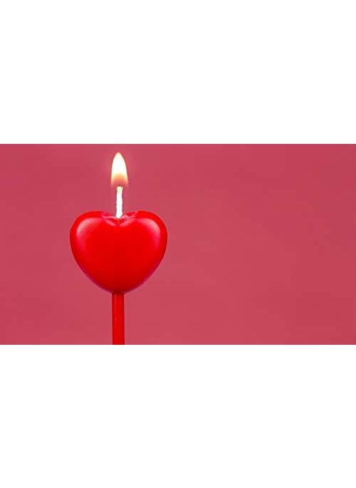 LB L B Metallic Heart Shape Cake Candles Birthday Cake Topper with Holder for Cupcake Wedding Red Metallic Heart Shape Cake Candles  - Image 3