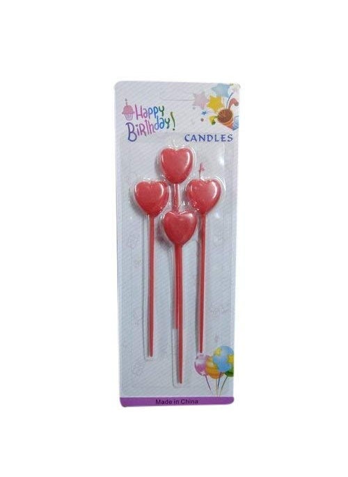 LB L B Metallic Heart Shape Cake Candles Birthday Cake Topper with Holder for Cupcake Wedding Red Metallic Heart Shape Cake Candles  - Image 1