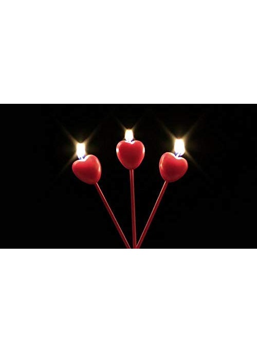 LB L B Metallic Heart Shape Cake Candles Birthday Cake Topper with Holder for Cupcake Wedding Red Metallic Heart Shape Cake Candles  - Image 2