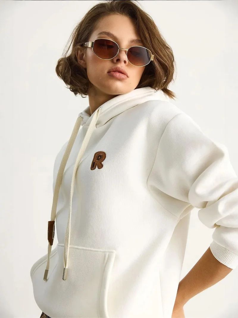 Bianco Lucci LUCCI Embroidered Hooded Sweatshirt