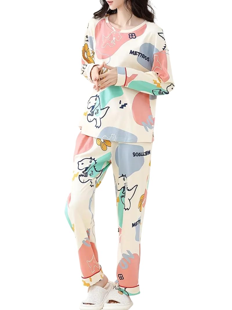 Celary Korean Style Women’s Night Suit - Cute Printed Pajama Set with Long Sleeve Top & Pants - Image 1