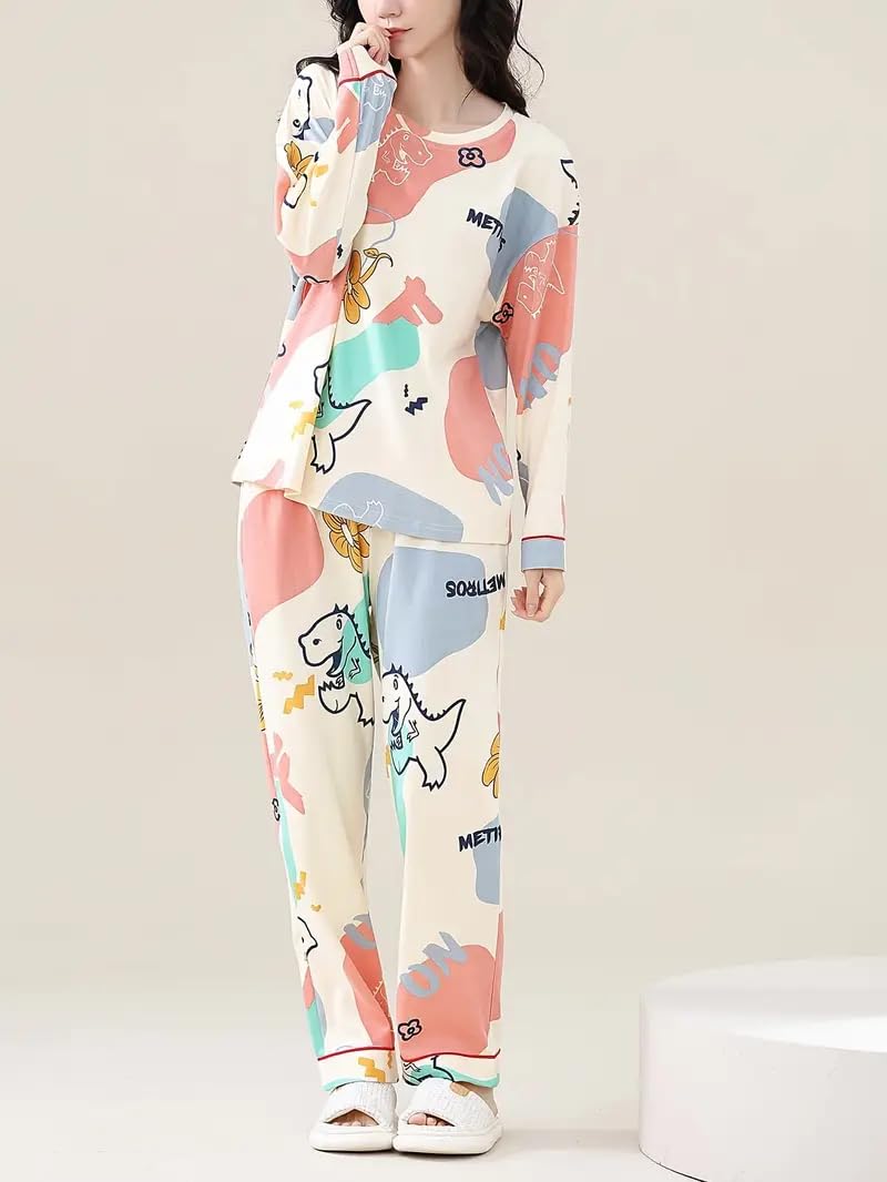 Celary Korean Style Women’s Night Suit - Cute Printed Pajama Set with Long Sleeve Top & Pants - Image 4