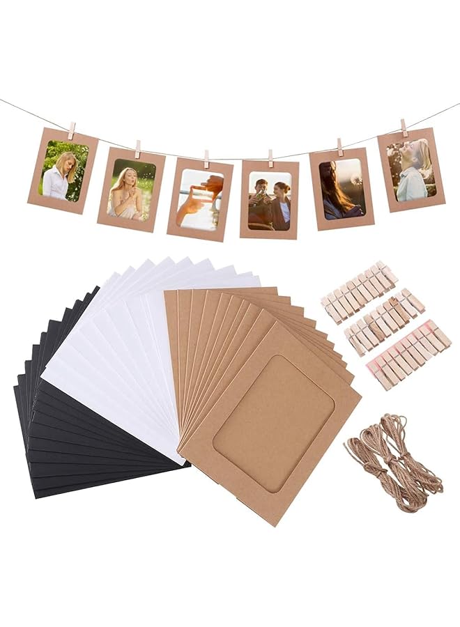 The Bros Mixed Colors Paper Photo Frame Set with Wooden Clip and String Wall Photo Frame Hanging Picture Album Party Decoration （30PCS/Set） - Image 1