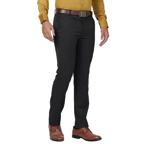 Raymond Men's Slim Fit Structure Pattern Polyester Blend Pleated Formal Trouser (Size: 30)-RMTS05422-K8 Black - Image 2