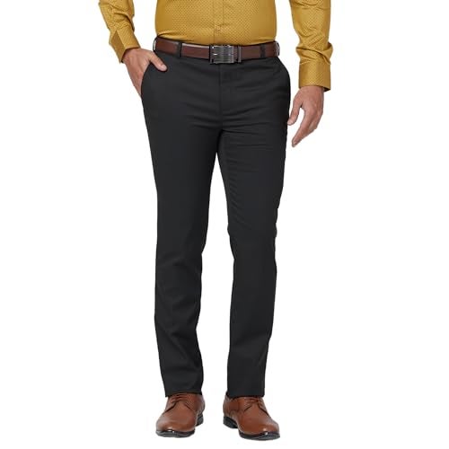 Raymond Men's Slim Fit Structure Pattern Polyester Blend Pleated Formal Trouser (Size: 30)-RMTS05422-K8 Black - Image 1