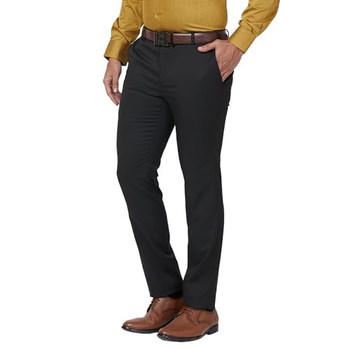 Raymond Men's Slim Fit Structure Pattern Polyester Blend Pleated Formal Trouser (Size: 30)-RMTS05422-K8 Black - Image 3