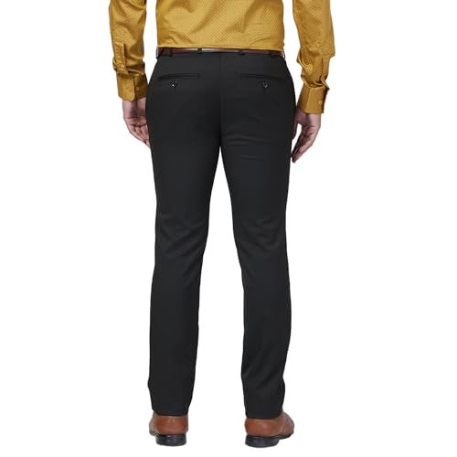 Raymond Men's Slim Fit Structure Pattern Polyester Blend Pleated Formal Trouser (Size: 30)-RMTS05422-K8 Black - Image 4