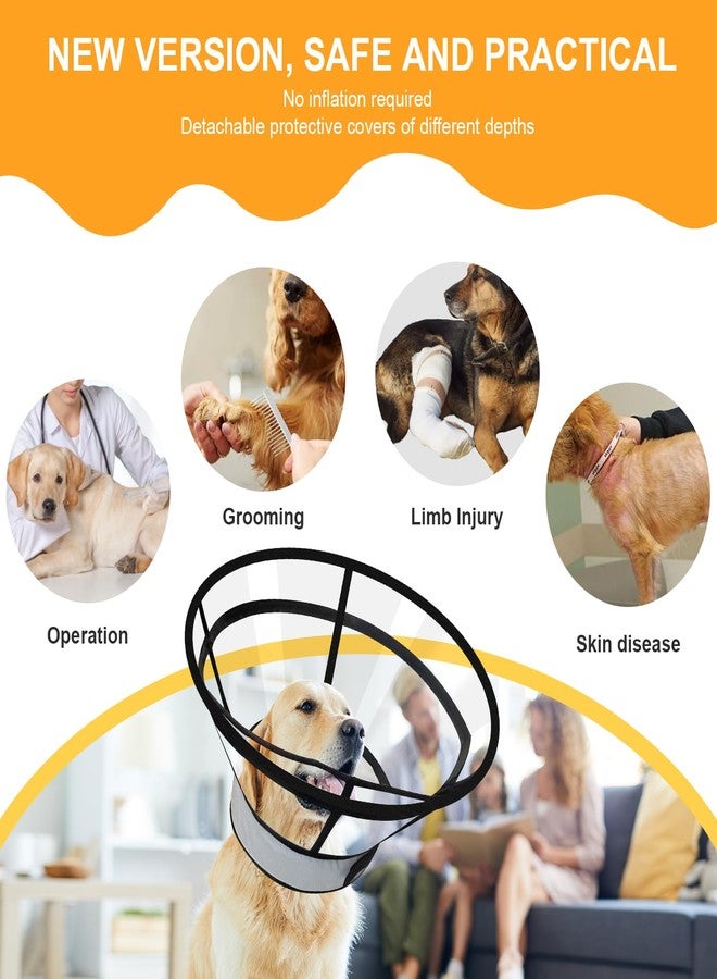 Lainergie Sponge Core Dog Cone Waterproof Design, Inflatable Dog Cone Collar Alternative, Dogs Donut Collar After Surgery with 2 Outerwear, Soft Cone for Large Medium Small Dogs and Cats (Grey+Yellow, XL) - Image 2