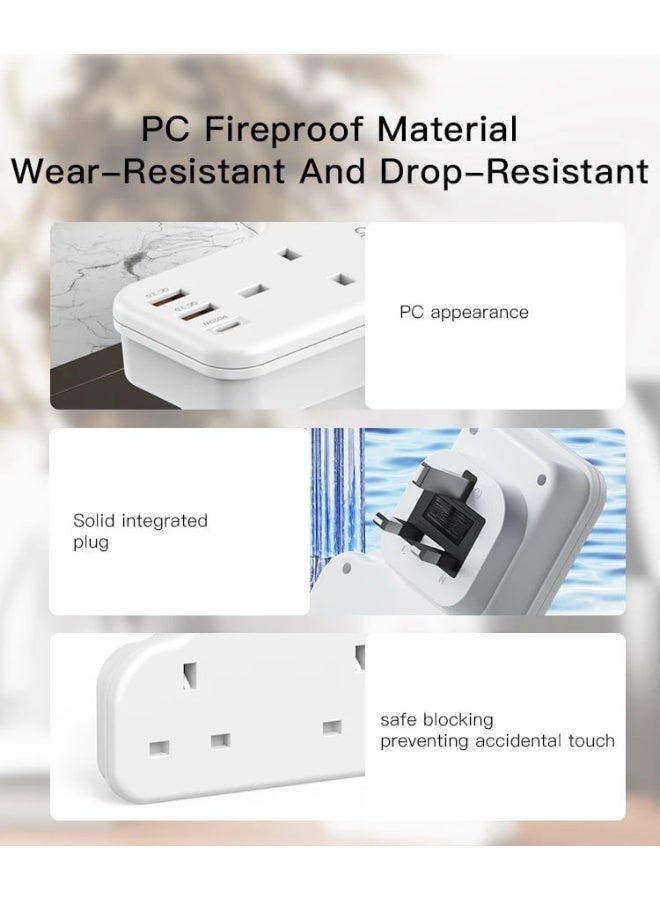 Yesido MC15 Power Extension with 4 UK Outlets, Smart AC Multi-Socket Splitter Hub, USB PD & QC Fast Charging, Up to 3250W Output, White - Image 4