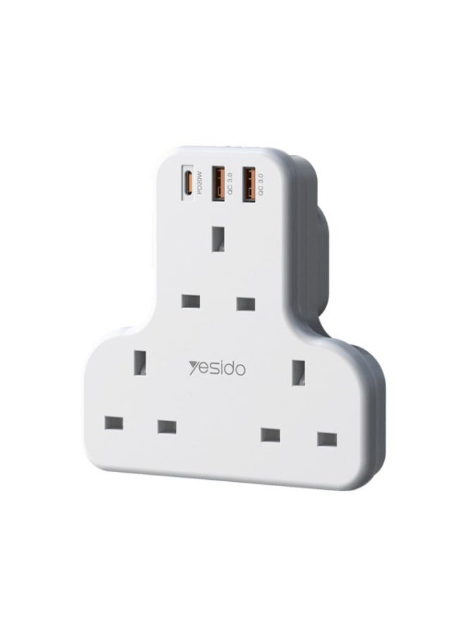 Yesido MC15 Power Extension with 4 UK Outlets, Smart AC Multi-Socket Splitter Hub, USB PD & QC Fast Charging, Up to 3250W Output, White - Image 1
