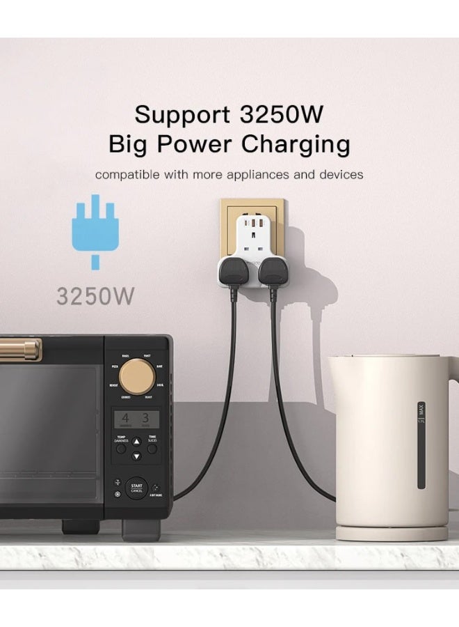 Yesido MC15 Power Extension with 4 UK Outlets, Smart AC Multi-Socket Splitter Hub, USB PD & QC Fast Charging, Up to 3250W Output, White - Image 2