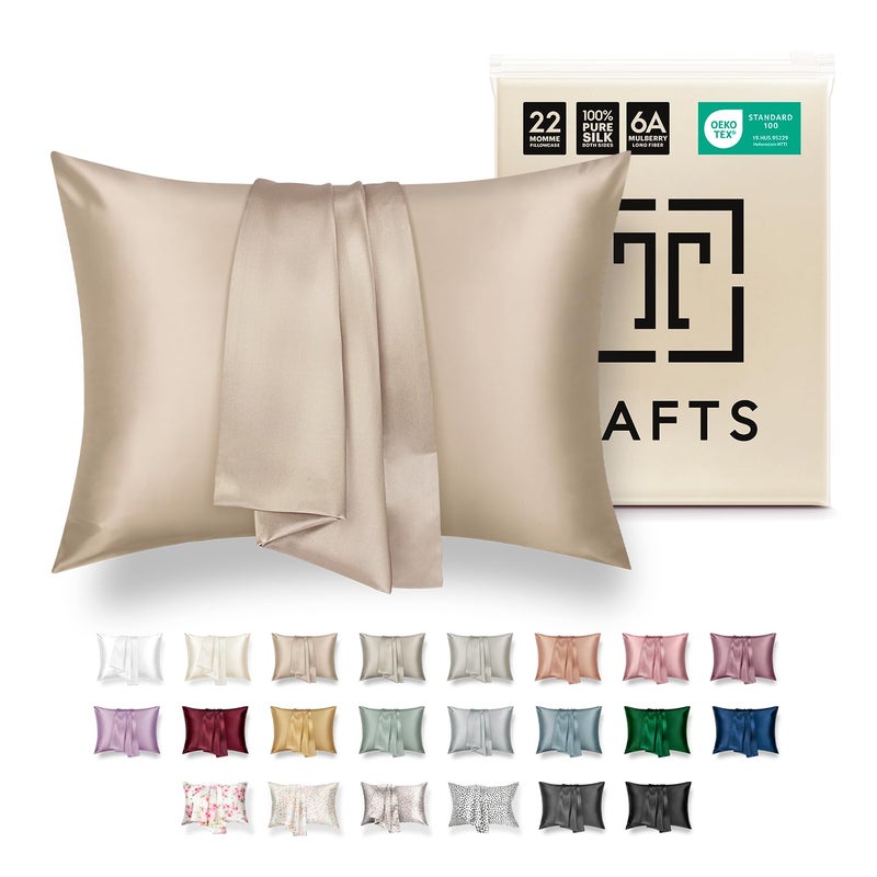Tafts Pillow Cases  22mm 100 Pure Mulberry 6A Silk Pillowcase for Hair  Skin with Zipper Closure Cooling Natural Organic Double Sided Silk Pillow Case Nude King 20x36 1pc