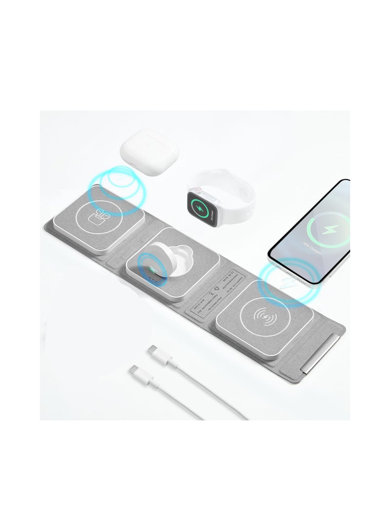 SYOSI Fast 3 In 1 Wireless Charger, with Adapter, Fit for Iphone, Magnetic Foldable Charging Station Compatible with Iphone, Iphone 15/14/13/12 Series, Apple Watch Ultra 8/7/6/5/4/3/2, Airpods, White - Image 1
