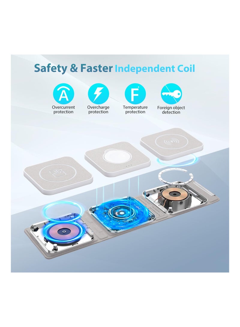 SYOSI Fast 3 In 1 Wireless Charger, with Adapter, Fit for Iphone, Magnetic Foldable Charging Station Compatible with Iphone, Iphone 15/14/13/12 Series, Apple Watch Ultra 8/7/6/5/4/3/2, Airpods, White - Image 3