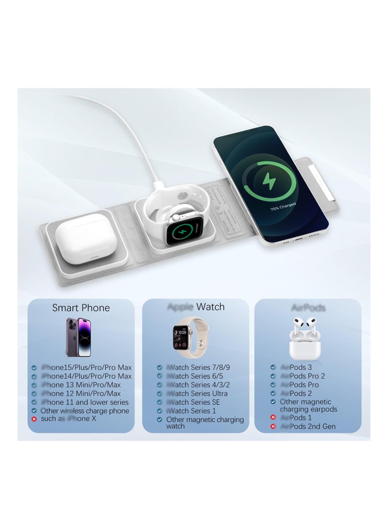SYOSI Fast 3 In 1 Wireless Charger, with Adapter, Fit for Iphone, Magnetic Foldable Charging Station Compatible with Iphone, Iphone 15/14/13/12 Series, Apple Watch Ultra 8/7/6/5/4/3/2, Airpods, White - Image 2