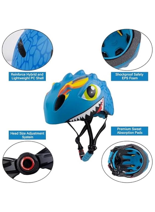 TRASSLE Toddler Helmet, Kids Bike Helmet with Dinosaur 3D Design, Sports Protective Gear Set and Safety Certified for 3-8 Years Old, Girls Boys Toddler Cycling Skating Skateboard Scooter Helmet - Image 5