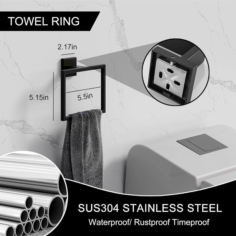 PAHSFS 5-Pieces Matte Black SUS304 Stainless Steel Bathroom Hardware Accessories Set, 24 Inch Bath Towel Bar Set, Towel Racks for Bathroom Wall Mounted. - Image 5