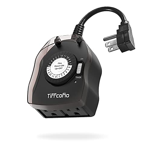 TiFFCOFiO Outdoor Timer Outlet, 24 Hour Mechanical Outdoor Timer for Pool Pump, Outdoor Light Timer Waterproof, 2 Grounded Outlets for Home and Garden, 15A 1/2HP, Heavy Duty, CSA Listed (1 Pack) - Image 1