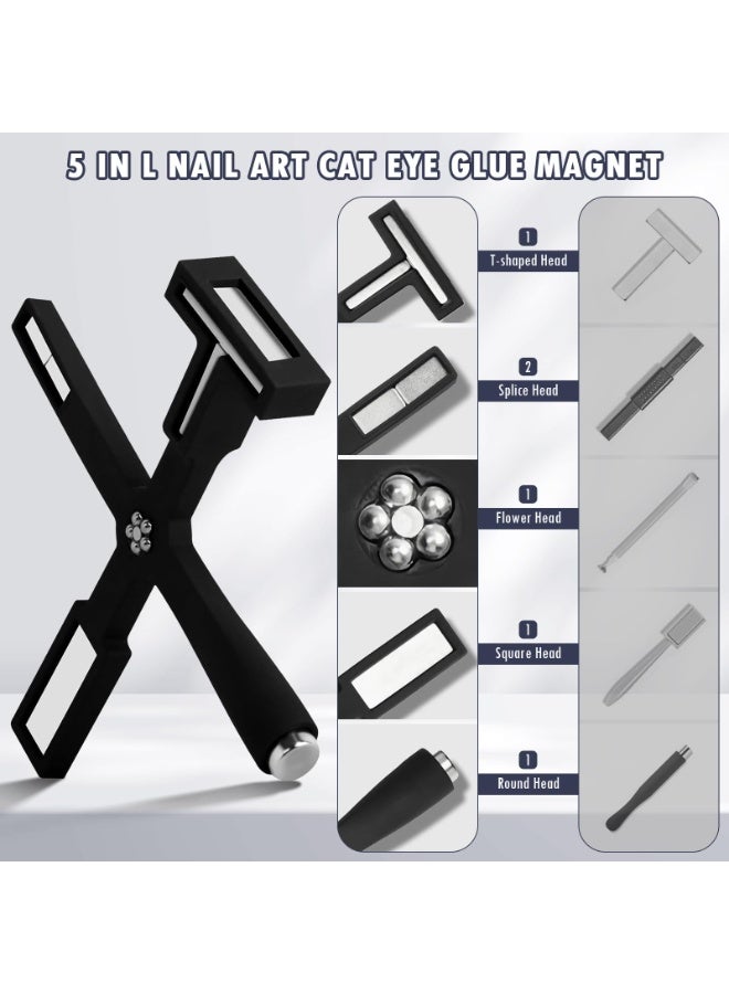 Nail Magnet Tool, 5 in 1 Multi-Function Magnet Stick 3D Magnetic Cat Eye Gel Polish, Cross 5 Ended Nail Magnet Pen Nail Art Cat Eye Magnet Stick Nail Design Tools for Salon Studio Home Nail DIY - Image 2
