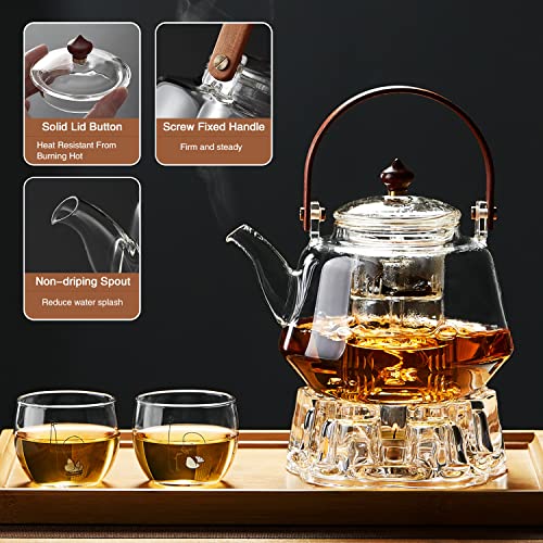 DOPUDO Glass Teapot with Removable Clear Infuser, 27 oz/ 800 ml Stove Top & Microwave Safe Borosilicate Glass Kettle with Loose Leaf Tea Strainer For Flower Blooming Tea - Image 2
