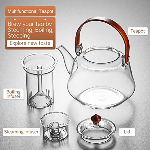 DOPUDO Glass Teapot with Removable Clear Infuser, 27 oz/ 800 ml Stove Top & Microwave Safe Borosilicate Glass Kettle with Loose Leaf Tea Strainer For Flower Blooming Tea - Image 4