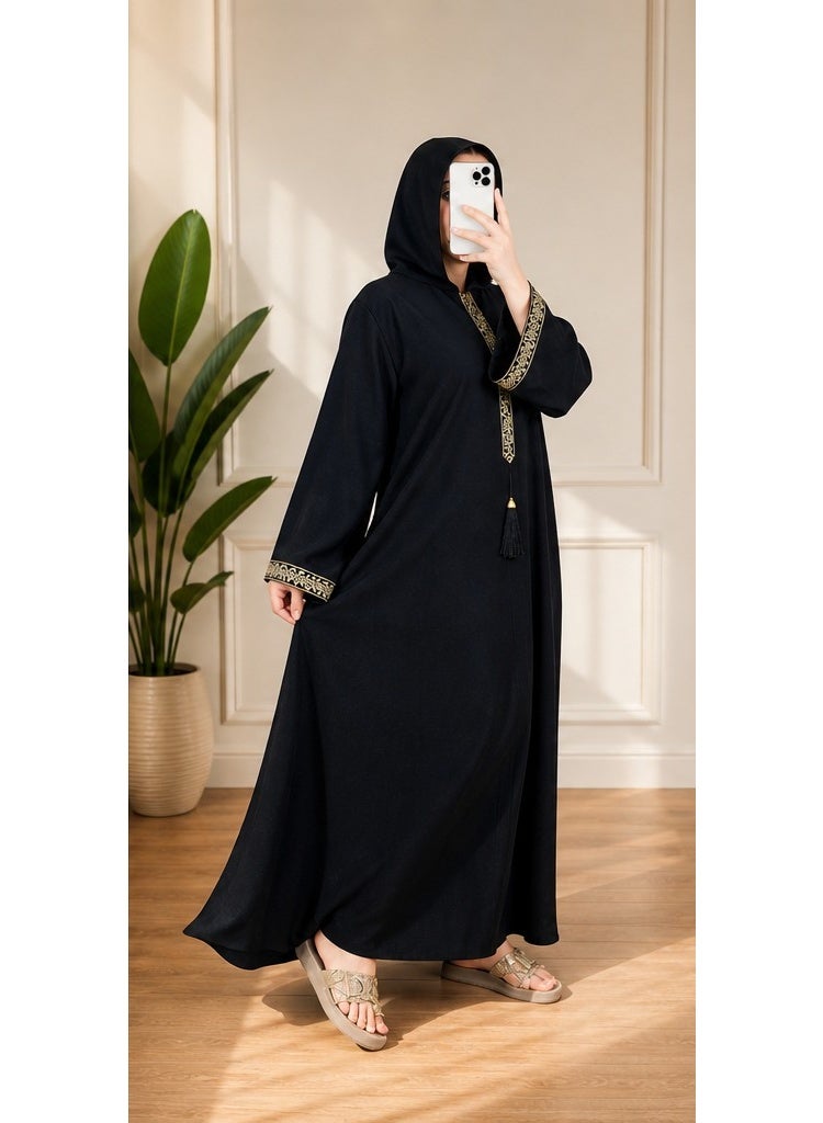 Women's long abaya, Gulf style, with a hood – a comfortable, wide design with elegant embroidery details, soft and practical fabric, a chic and modest look suitable for all occasions. Code 4056 - Image 1