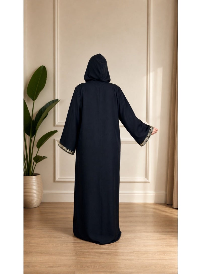 Women's long abaya, Gulf style, with a hood – a comfortable, wide design with elegant embroidery details, soft and practical fabric, a chic and modest look suitable for all occasions. Code 4056 - Image 2