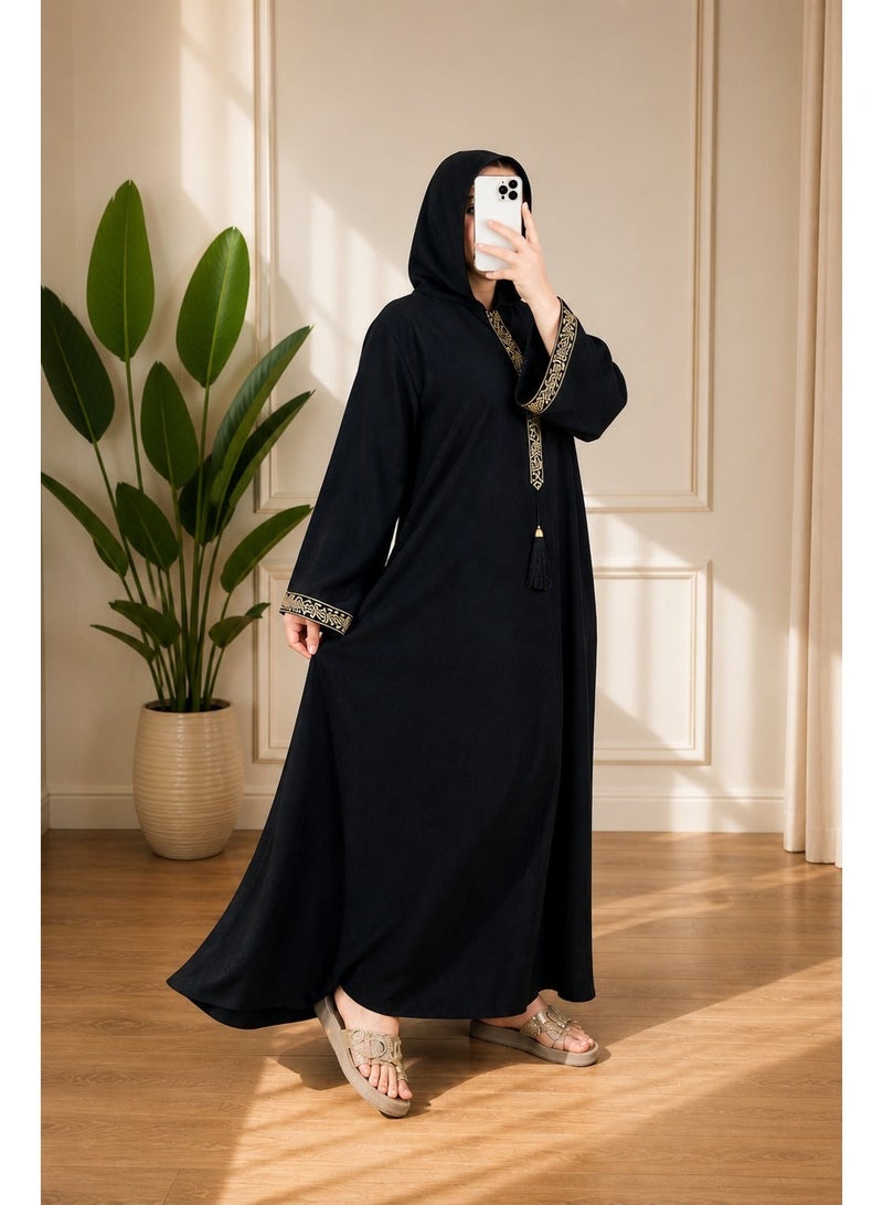 Women's long abaya, Gulf style, with a hood – a comfortable, wide design with elegant embroidery details, soft and practical fabric, a chic and modest look suitable for all occasions. Code 4056 - Image 4