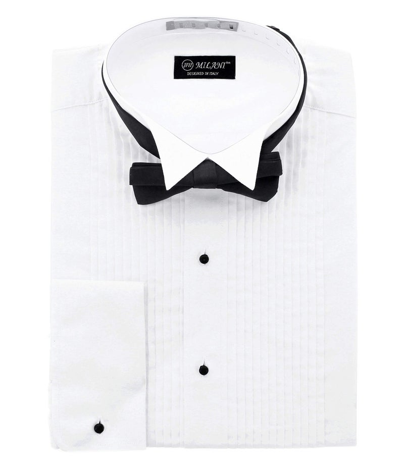 Milani Men's Tuxedo Shirt with French Cuffs and Bow Tie 17", 34/35 White - Image 1