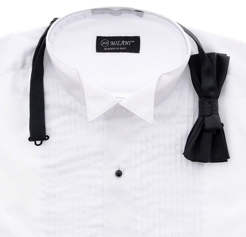 Milani Men's Tuxedo Shirt with French Cuffs and Bow Tie 17", 34/35 White - Image 3