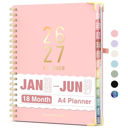 Forvencer Planner 2026-2027, 18 Month Weekly and Monthly Calendar Planner, Jan 2026 -June 2027, 8.5" x 11", Daily Agenda Book with Tabs, College Organizer Notebook, School Supplies for Student Teacher Classroom, A4, Pink - Image 1