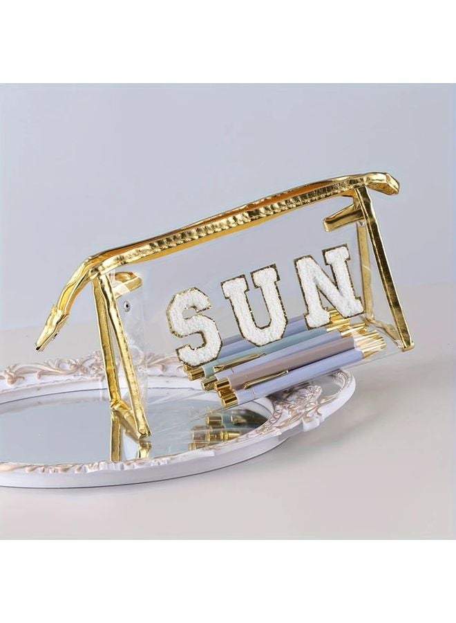 Golden SUN PVC Pencil Case Large Capacity Durable Easy to Clean School Supplies Pouch - Image 1