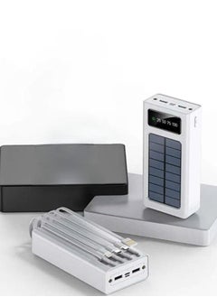 Wireless Portable Charger Power Bank 30000 Mah with Built in 4 Cable USB Type C, Usb, Micro USB, Lightning Cable With 22.5W Smart LED Display for iPhone Series, Samsung, Android Color White