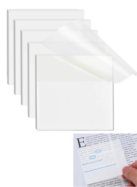 Transparent Sticky Notes, 250 Sheets 3x3 Inch Clear Sticky Notes Translucent Sticky Notes Waterproof Self-Sticky Notes for School Home Office (5 Pads)