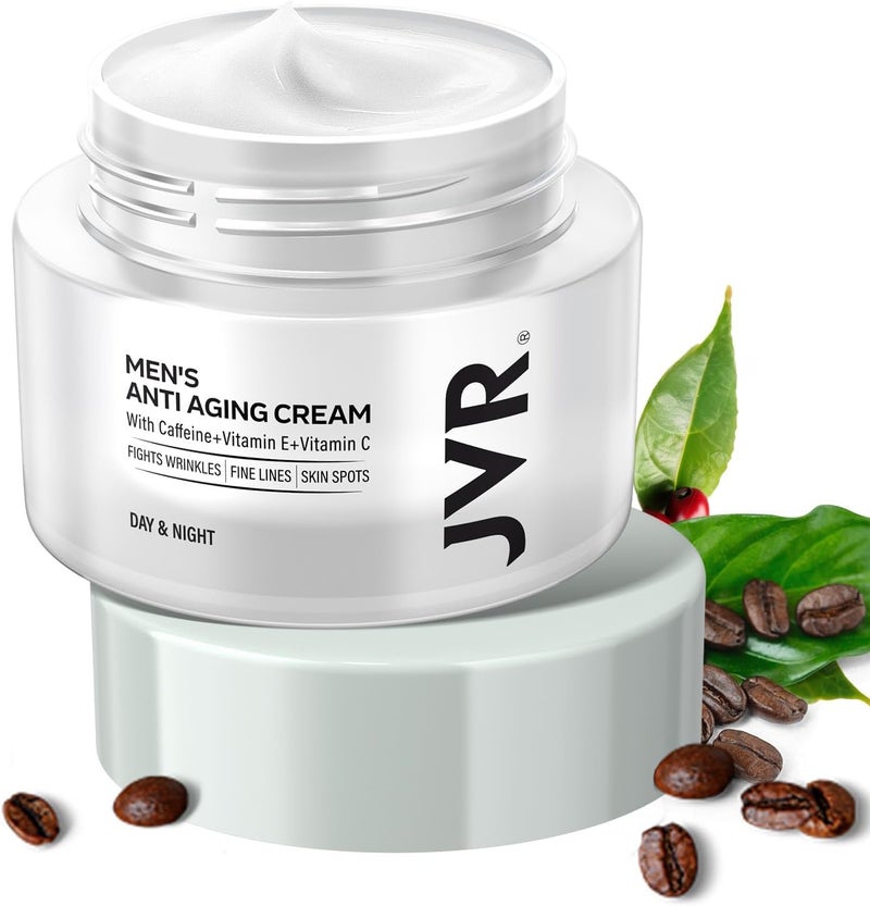 JVR Mens Face Moisturizer Anti Aging Moisturizing Cream Lightweight Face Moisturizer For Men Anti Wrinkle Mens Face Lotion Day  Night with Caffeine Niacinamide Facial Skin Care 17 oz