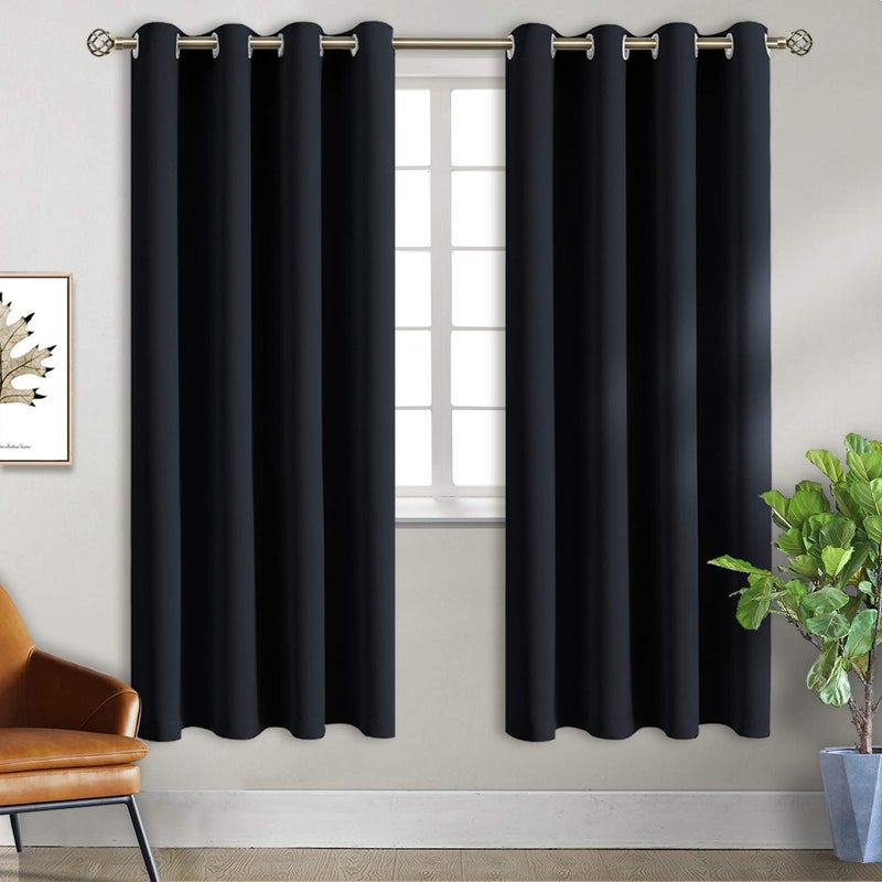 BGment Blackout Curtains for Bedroom - Grommet Thermal Insulated Room Darkening Curtains for Living Room  Set of 2 Panels  Each 55 x 69 Inch  Black - Image 1
