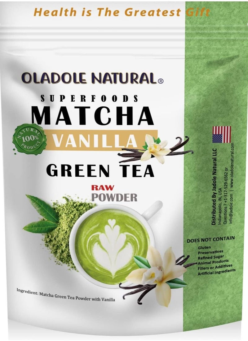 Oladole Natural مسحوق الشاي الأخضر ماتشا بالفانيليا الطبيعية من أولادول، مزيج قوي من الأطعمة الفائقة، مسحوق ماتشا بنكهة الفانيليا الطبيعية  - Image 1