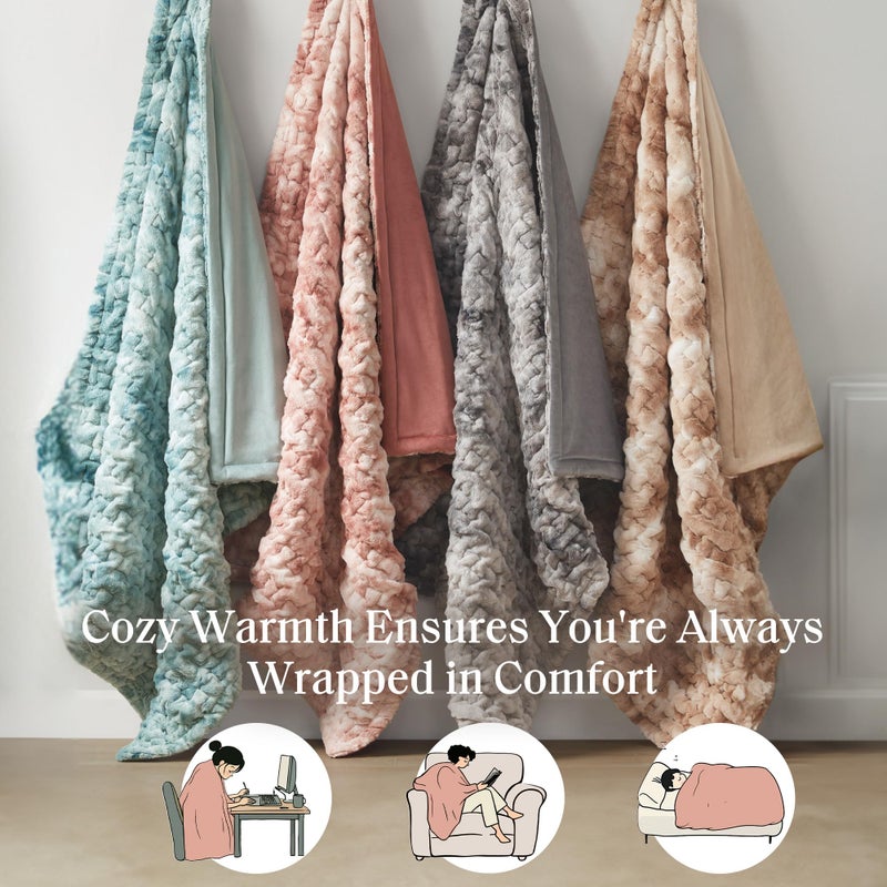 Madison Park Faux Fur Throw, Luxurious Ruched Texture, Fuzzy Warm, Plush Mink-Like Reverse, All Season, Lightweight & Cozy Blanket-Throw for Sofa, Couch, Living Room & Office 50" x 60" Pink Tie Dye - Image 4